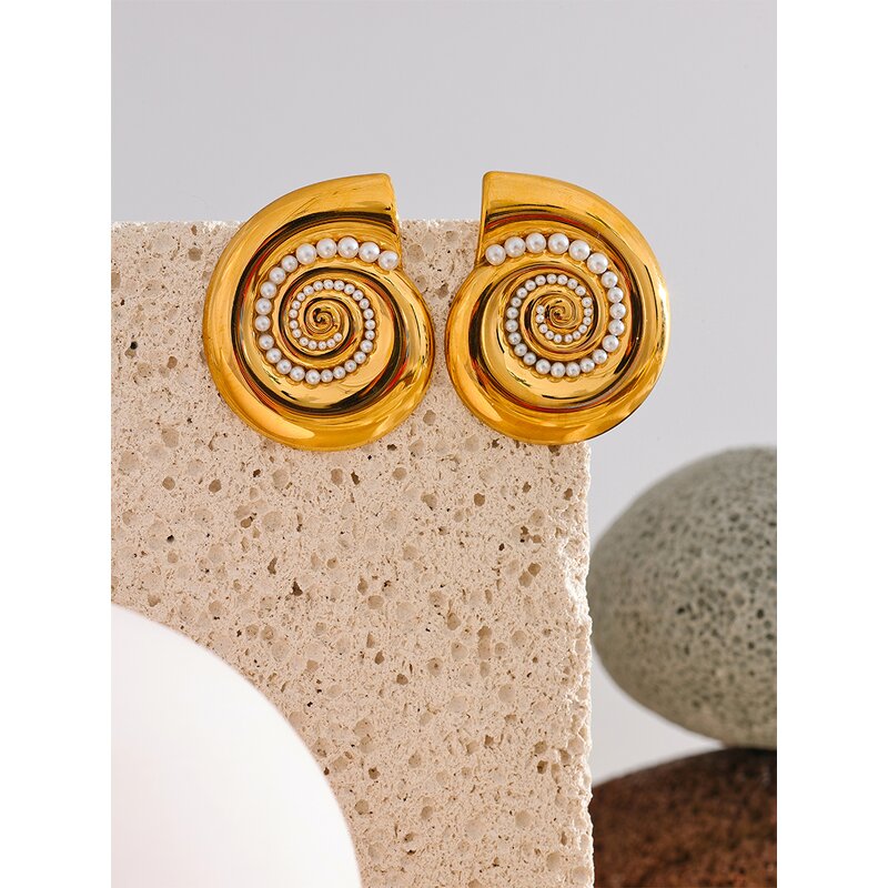 Artificial Pearls Stud Earrings Supplier - JINYOU 167 Trendy Metal Shell Golden