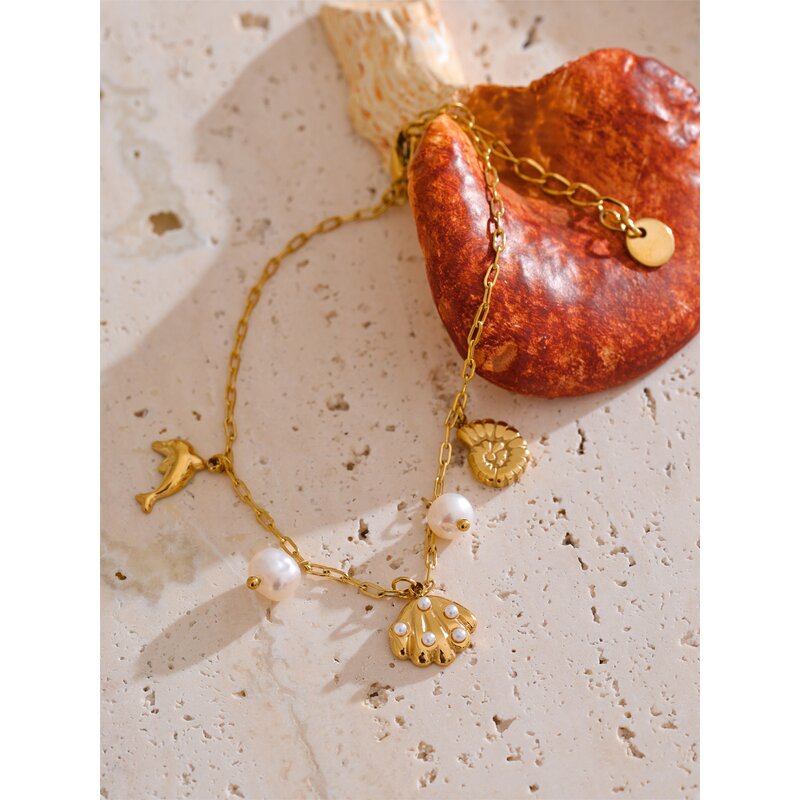 Shell Conch Bracelet Manufacturer - JINYOU 5529 Natural Pearl Metal Pendant