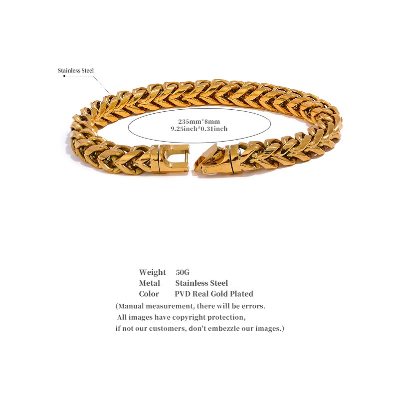 Round Cuban Chain Bracelet Manufacturer - JINYOU 5007 Size 2358mm Stainless Steel