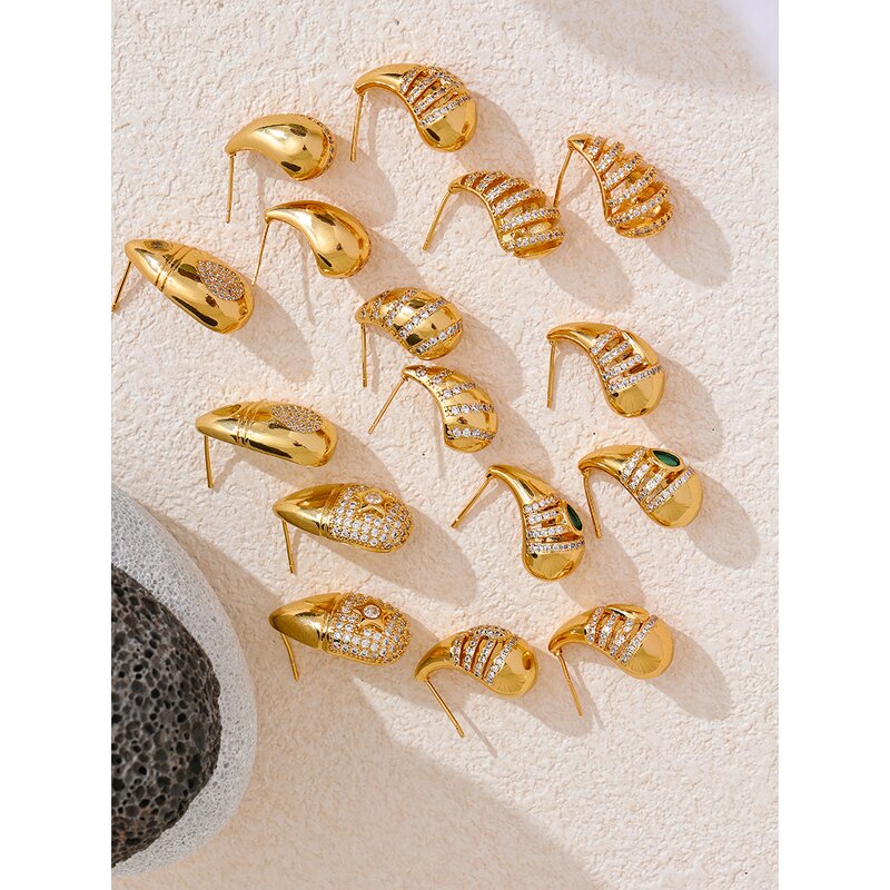 Copper Earrings Supplier - JINYOU 3557 3559 Water Drop Stud 18k Gold