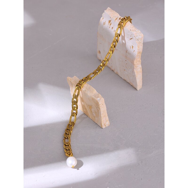 Pearl Chain Anklet Supplier - JINYOU 543 Natural 18k Gold Plated Stainless