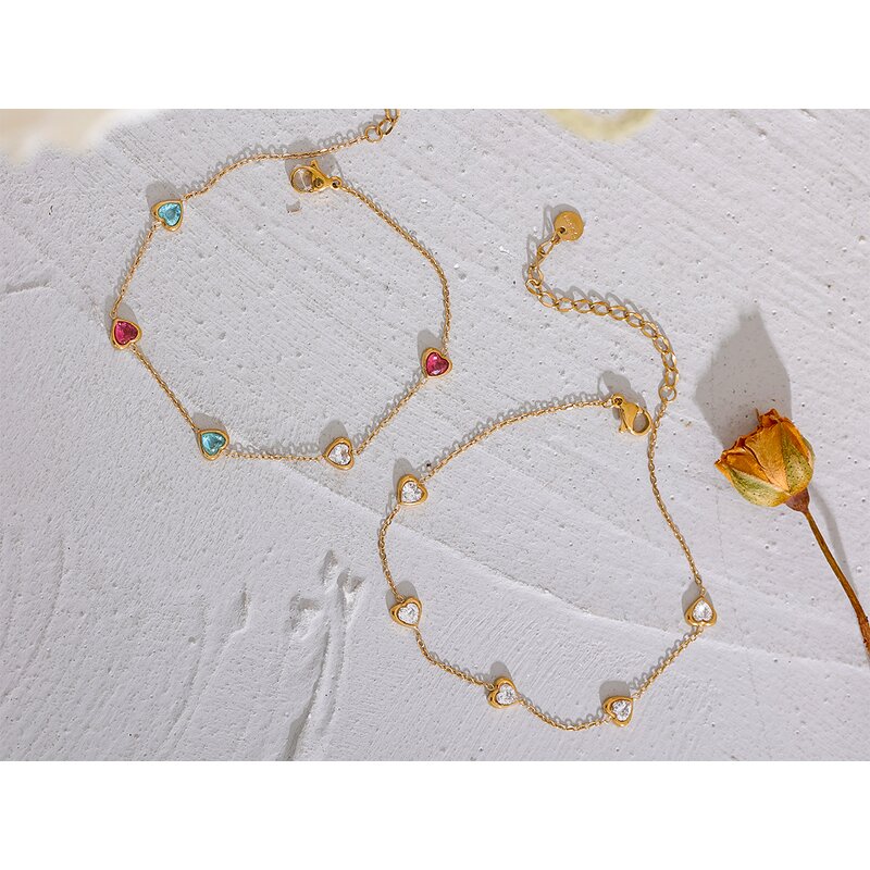 White Heart Anklet Manufacturer - JINYOU 1731 Colorful Cubic Zirconia Chain