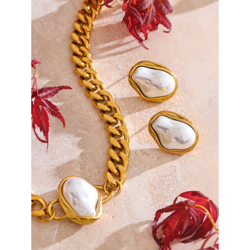 Simulated Pearls Necklace Supplier - JINYOU 4818 Fashion Baroque Golden Cuban