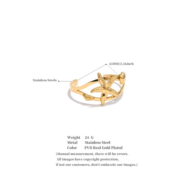 Starfish Shell Cuff Manufacturer - JINYOU 5484 Shape Metal PVD 18K Plated