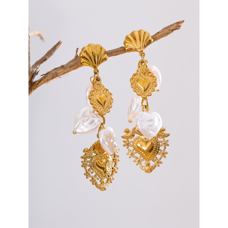 Gold PVD Earrings Manufacturer - JINYOU 3194 Stainless Steel Artificial Pearls