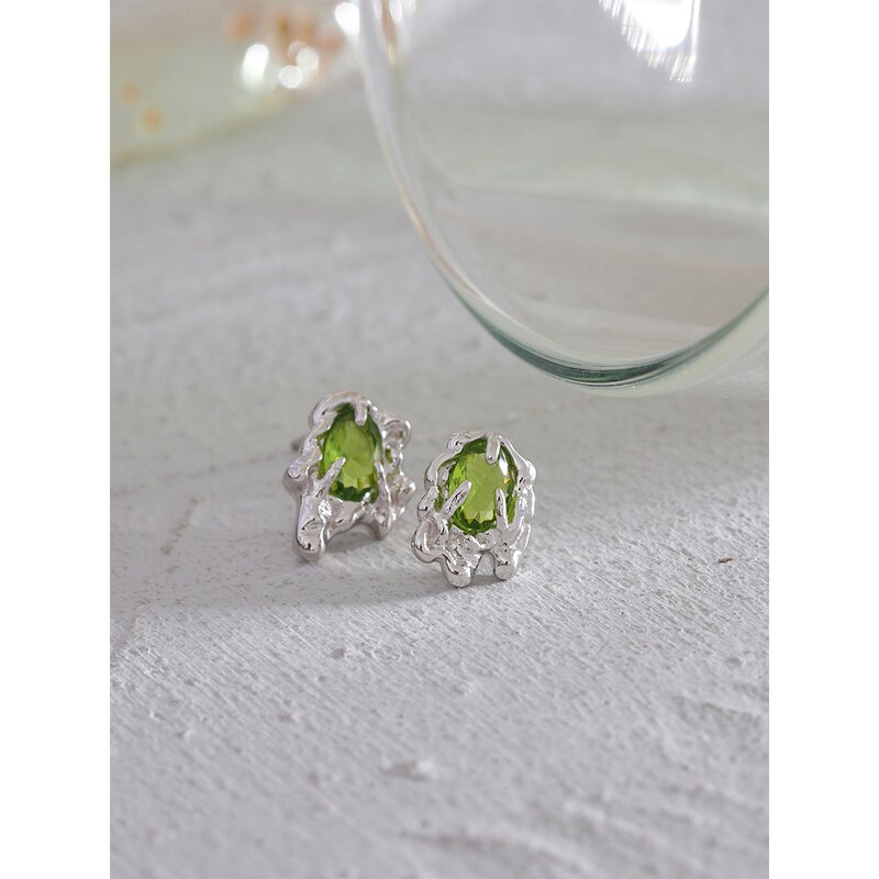 Green Cubic Zirconia Earrings Supplier - JINYOU New Sterling Silver Geometric