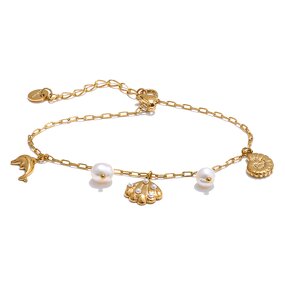 Shell Conch Bracelet Manufacturer - JINYOU 5529 Natural Pearl Metal Pendant