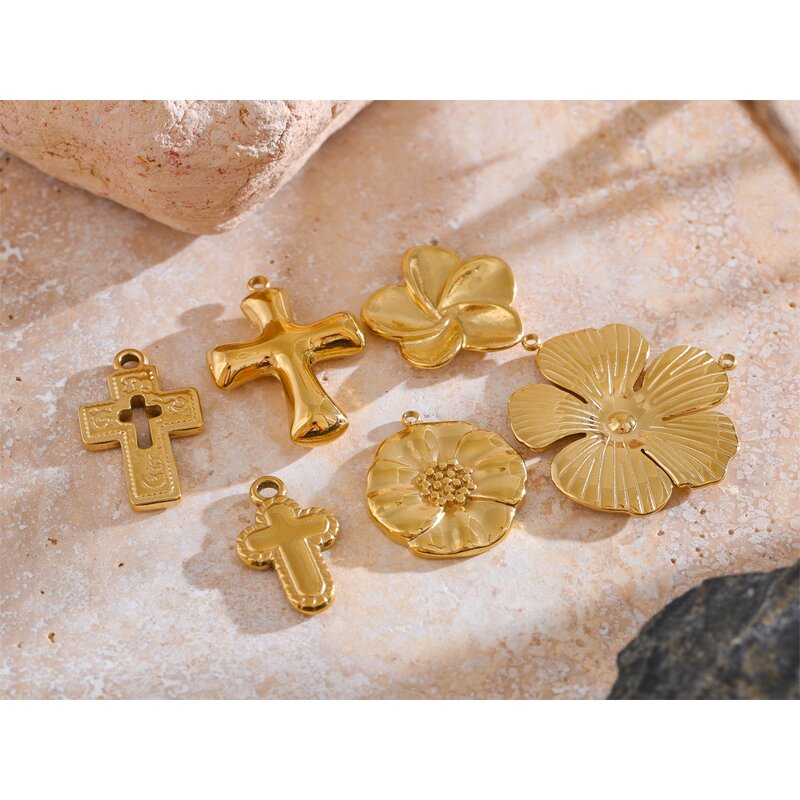 Flower Cross Pendant Manufacturer - JINYOU 0032 Stainless Steel DIY Making