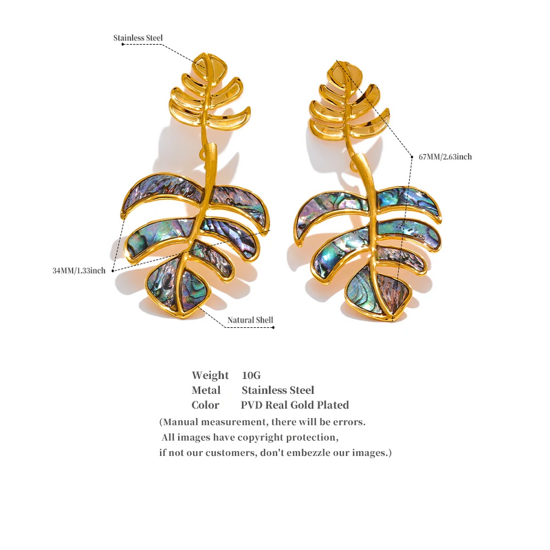 Abalone Shell Earrings Manufacturer - JINYOU 771 Fashion Natural Leaf Drop