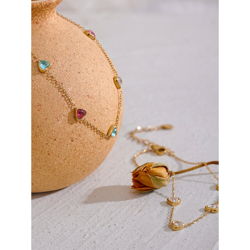 White Heart Anklet Manufacturer - JINYOU 1731 Colorful Cubic Zirconia Chain