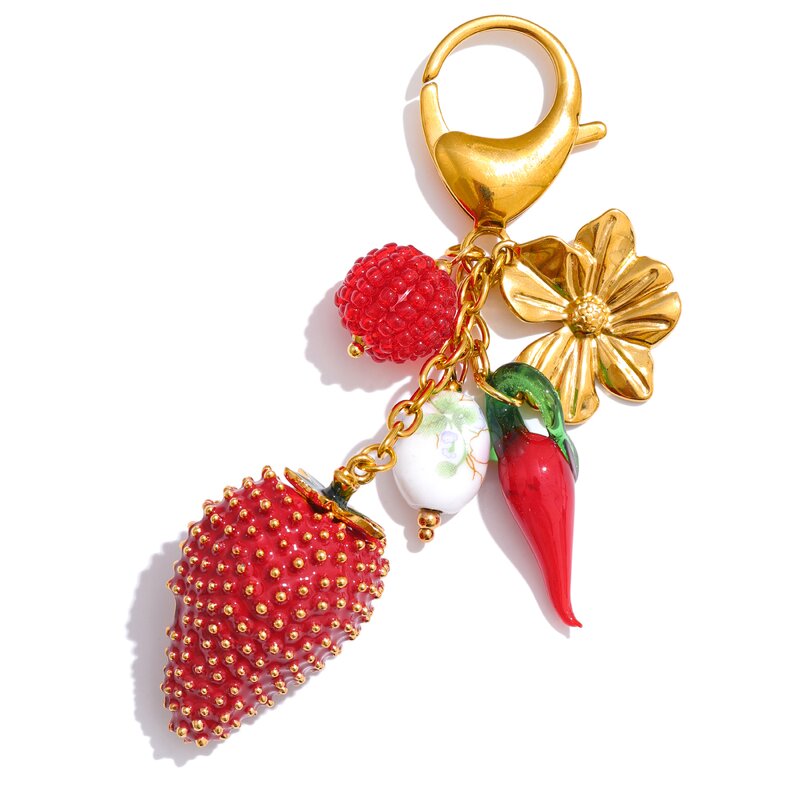 Car Key Chains Supplier - JINYOU 4091 Hot Style Red Enamel Fruit Flower
