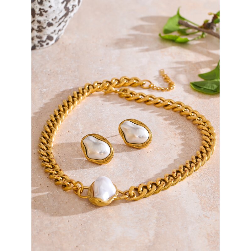 Simulated Pearls Necklace Supplier - JINYOU 4818 Fashion Baroque Golden Cuban