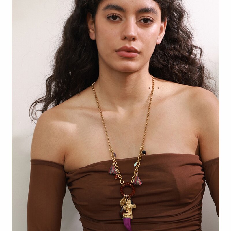 Resin Pendant Necklace Supplier - JINYOU 2776 New Arrivals Purple Ivory