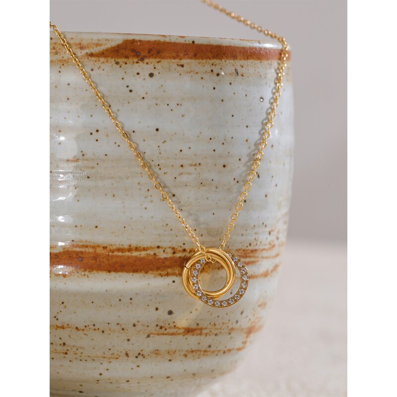 Zircon Circle Necklace Supplier - JINYOU 5186 New Arrival 18K Gold Plated