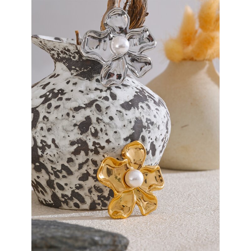 Flower Shape Brooch Manufacturer - JINYOU 5169 Simulated Pearls Stainless Steel