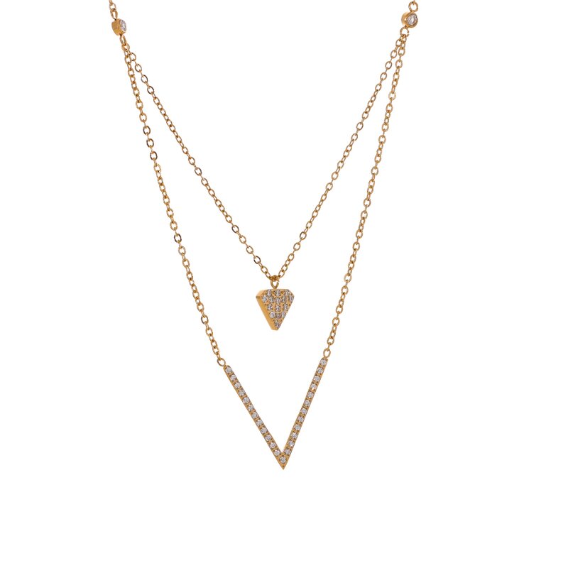 Double Layers Zircon Necklace Supplier - JINYOU 5201 New Arrival PVD Stainless
