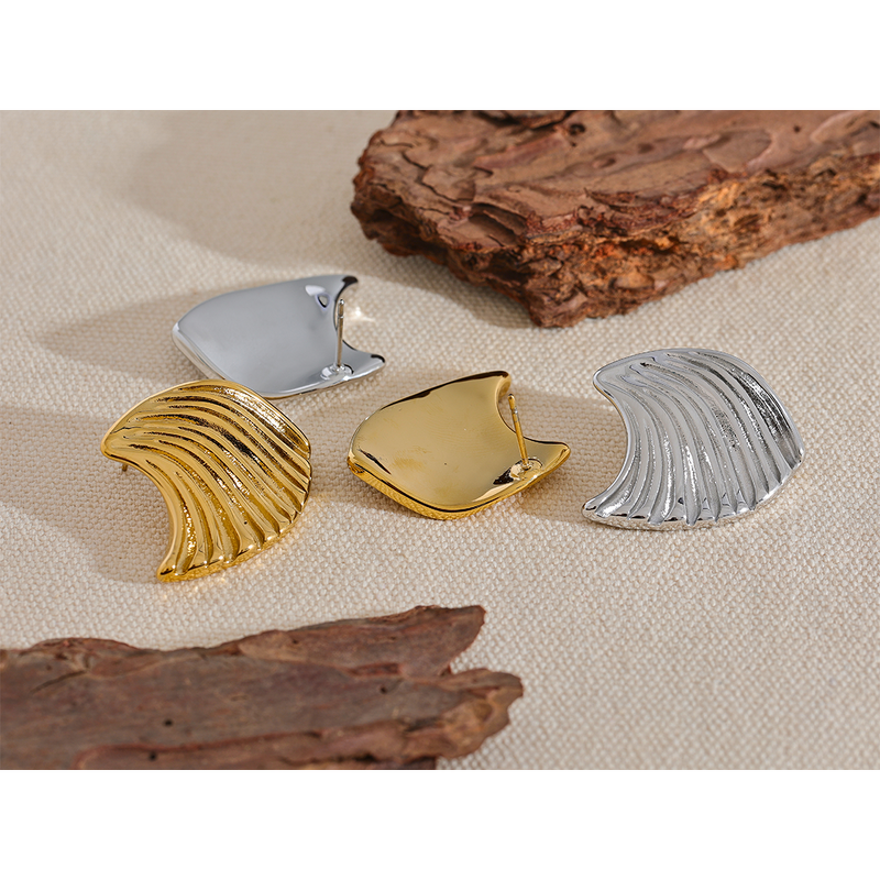 Sea Wave Stud Earrings Supplier - JINYOU 228 Stainless Steel 316l Geometric