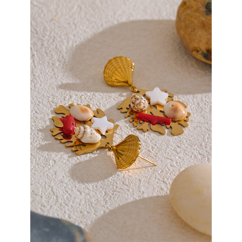 Natural Shell Pendant Earrings Supplier - JINYOU 5131 New Arrival Waterproof PVD