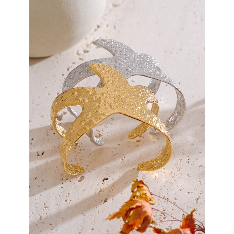 Starfish Shape Cuff Bracelet Supplier - JINYOU 5482 Ocean Style PVD 18k Gold