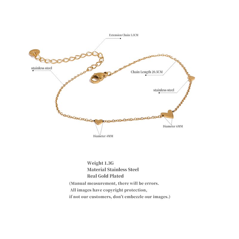 Heart Chain Anklet Manufacturer - JINYOU 1746 Rust Proof Stainless Steel Gold