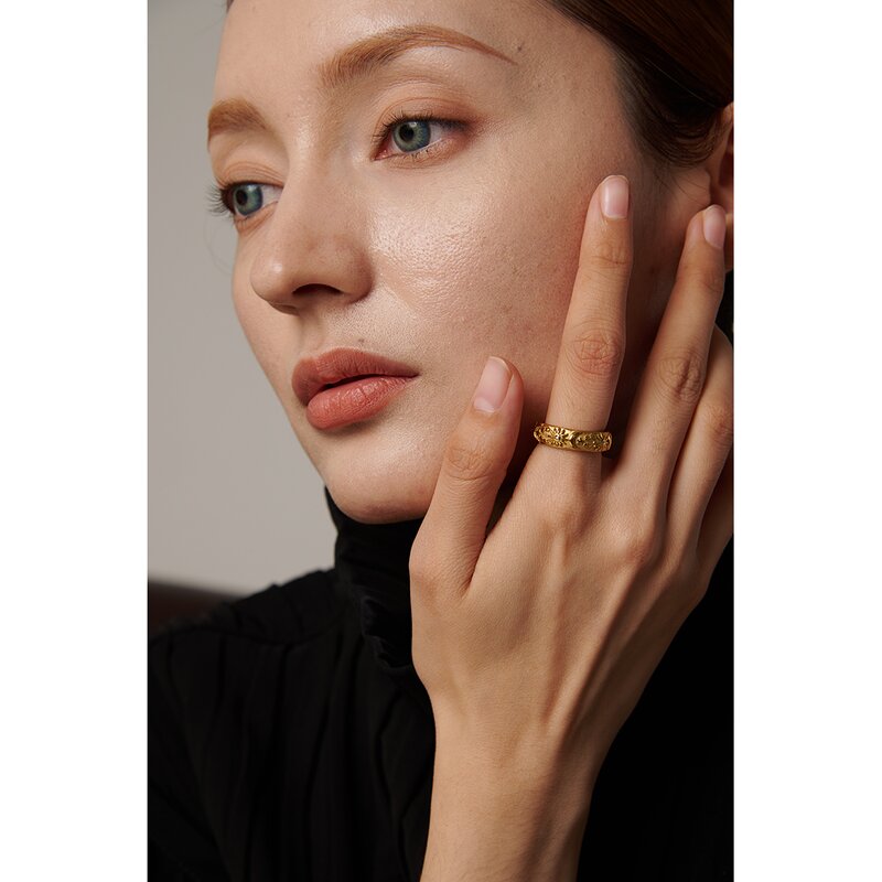 Sun Moon Star Ring Supplier - JINYOU 428 Waterproof Stainless Steel 18K Gold