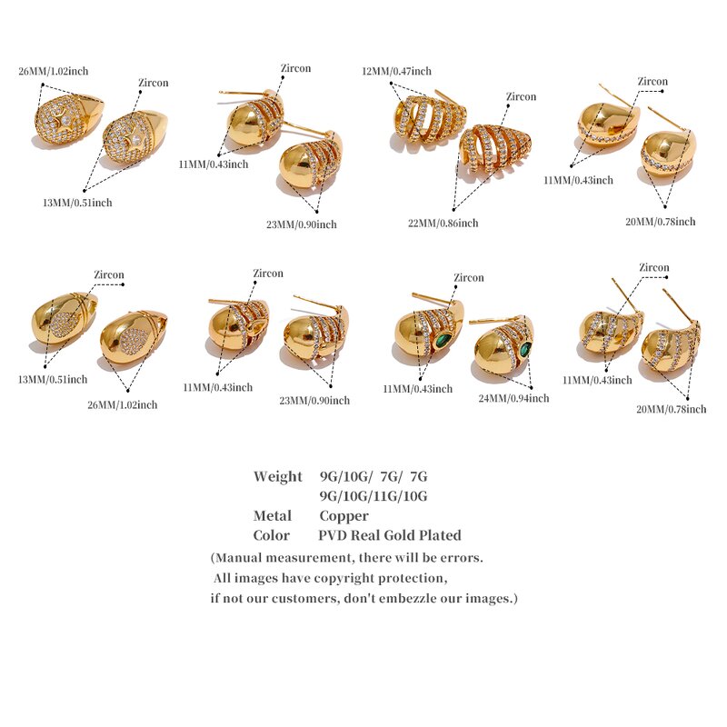 Copper Earrings Supplier - JINYOU 3557 3559 Water Drop Stud 18k Gold