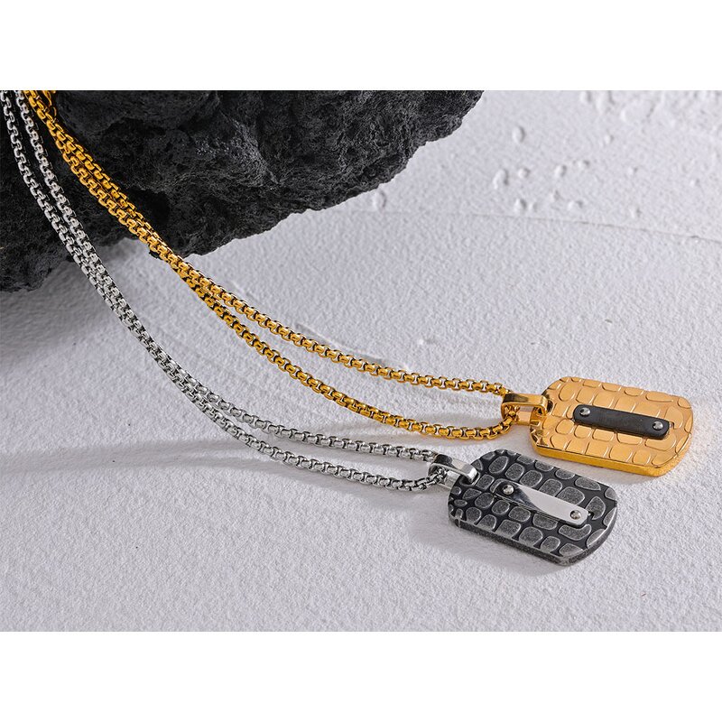 Square Pendant Necklace Manufacturer - JINYOU 5018 Gold Black Stainless Steel