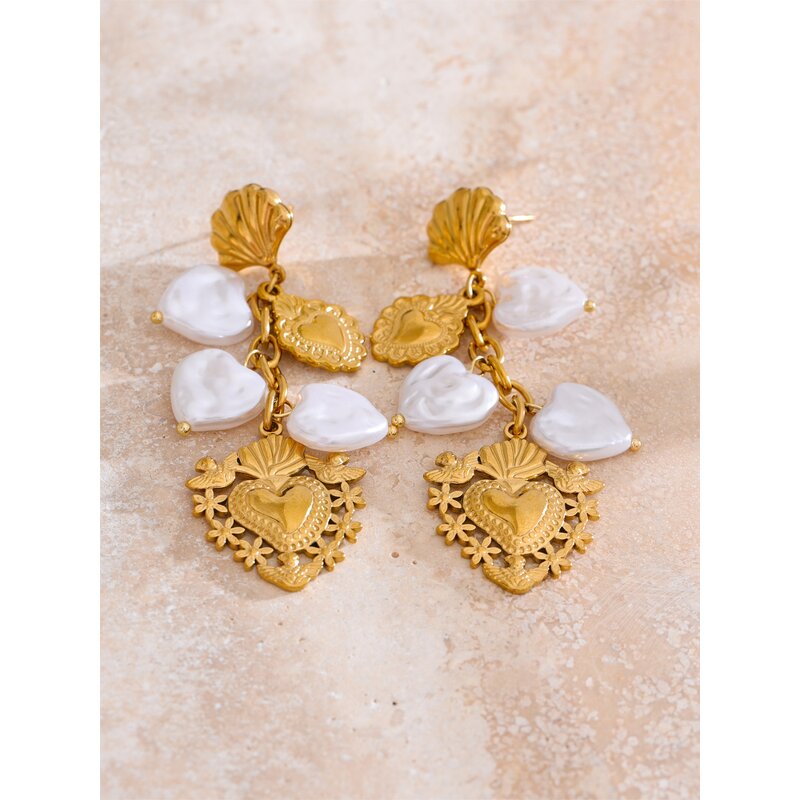 Gold PVD Earrings Manufacturer - JINYOU 3194 Stainless Steel Artificial Pearls