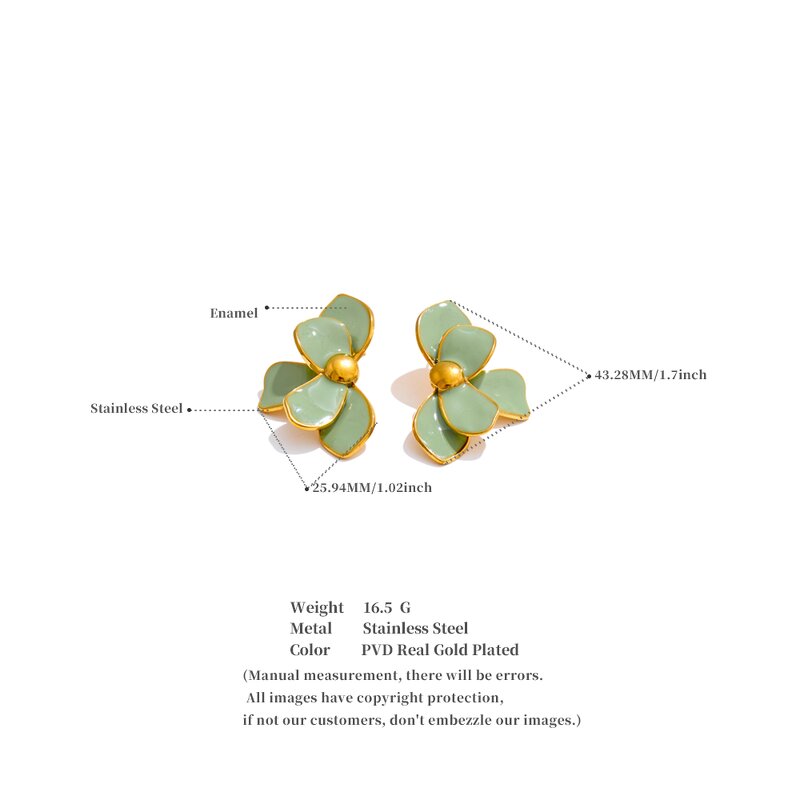 Enamel Flower Earrings Supplier - JINYOU 4061 Exclusive Stainless Steel Green