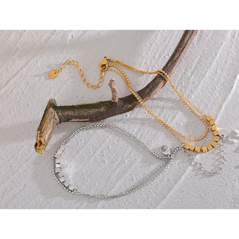 Square Bead Anklet Manufacturer - JINYOU 1816 Waterproof Stainless Steel Layered