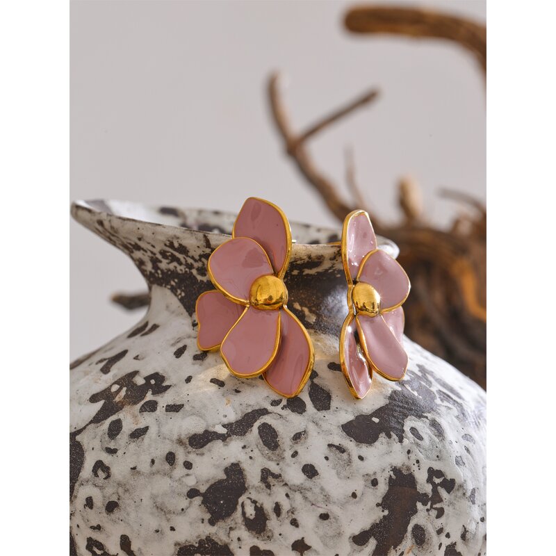 Enamel Flower Earrings Supplier - JINYOU 4061 Exclusive Stainless Steel Green