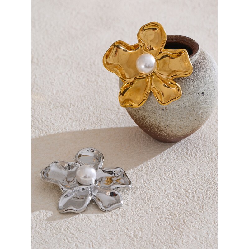 Flower Shape Brooch Manufacturer - JINYOU 5169 Simulated Pearls Stainless Steel
