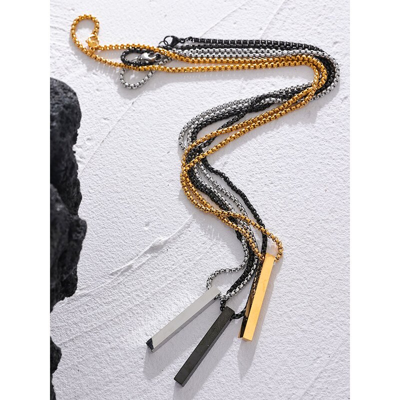Long Square Pendant Manufacturer - JINYOU 5023 Gold Silver Black Stainless Steel