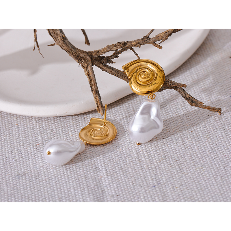 Simulated Pearls Earrings Manufacturer - JINYOU 2599 Stainless Steel Shell Baroque