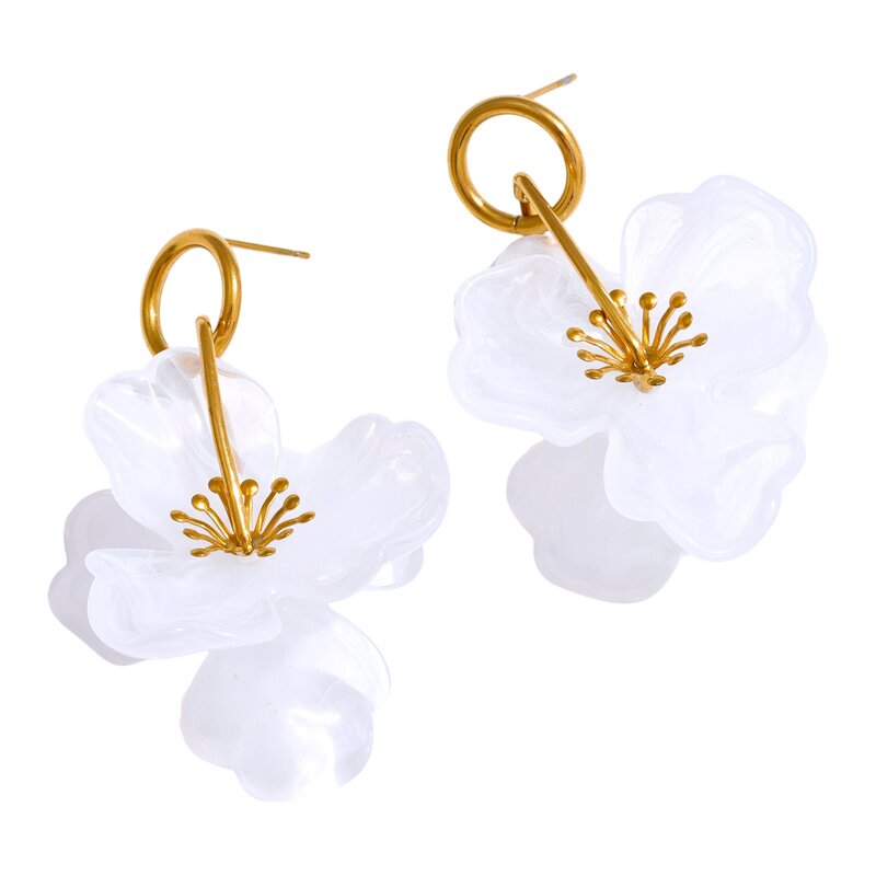 Resin Flower Earrings Manufacturer - JINYOU 3874 Summer Popular White Resin