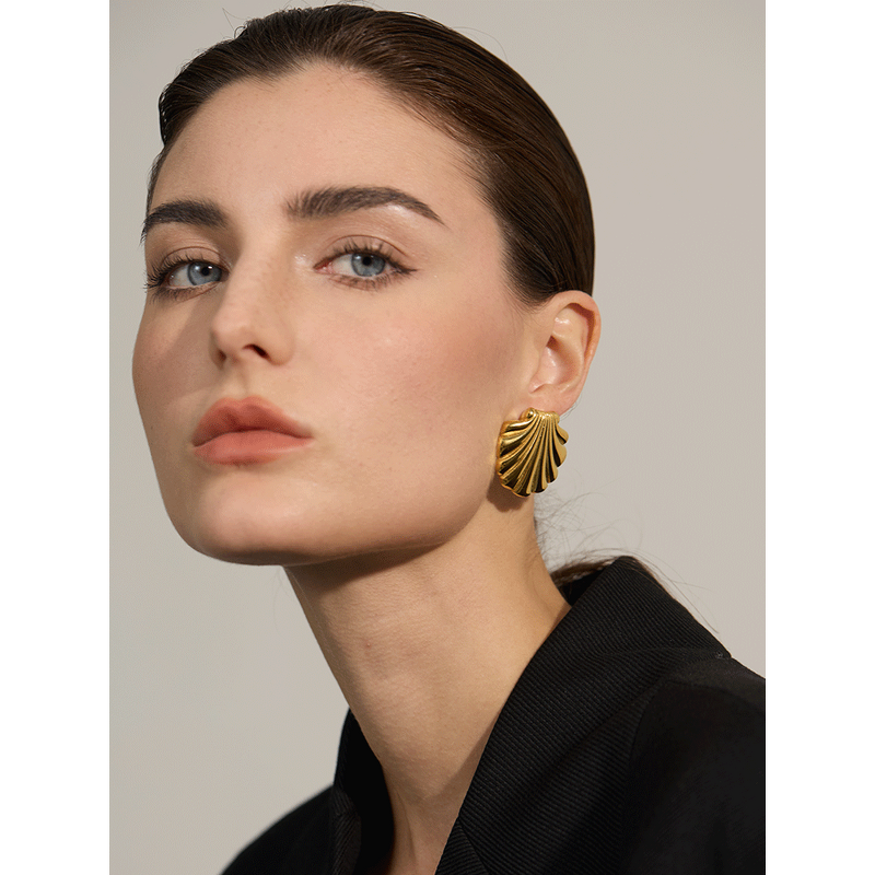 Metal Shell Stud Earrings Supplier - JINYOU 3263 Fashion 18k Gold Color