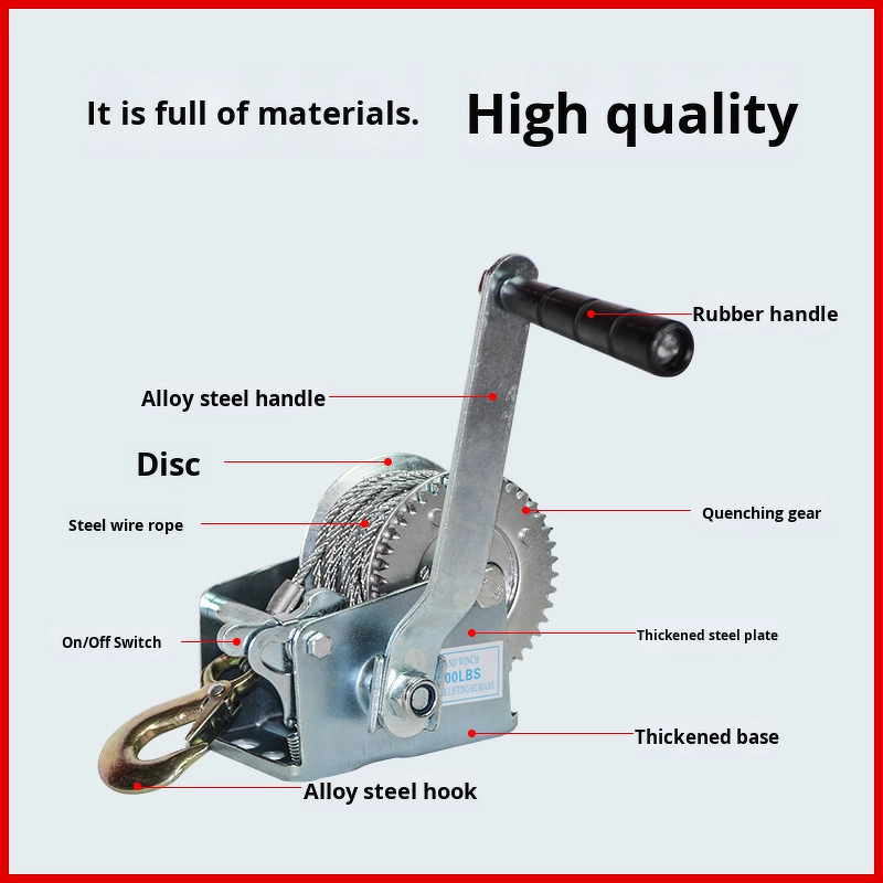 Hand Crank Winch Factory - Portable 1200lbs/600lbs Capacity Manual