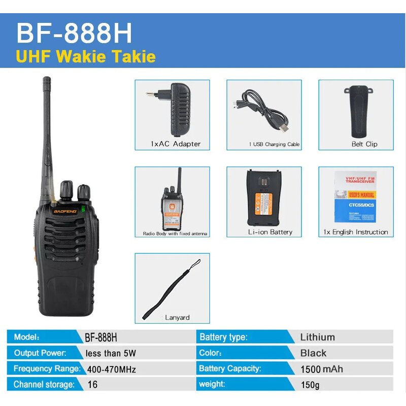 Walkie Talkie 2 Way Radio Manufacturer - Baofeng BF-888H 5W UHF