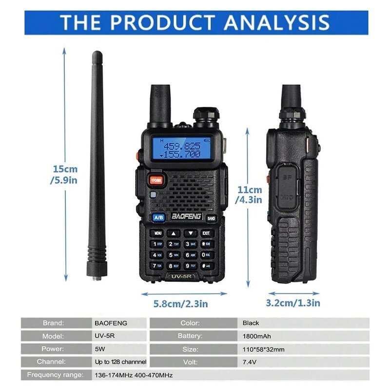 Walkie Talkie Supplier - Baofeng UV-5R 5W Long Distance 3-5km