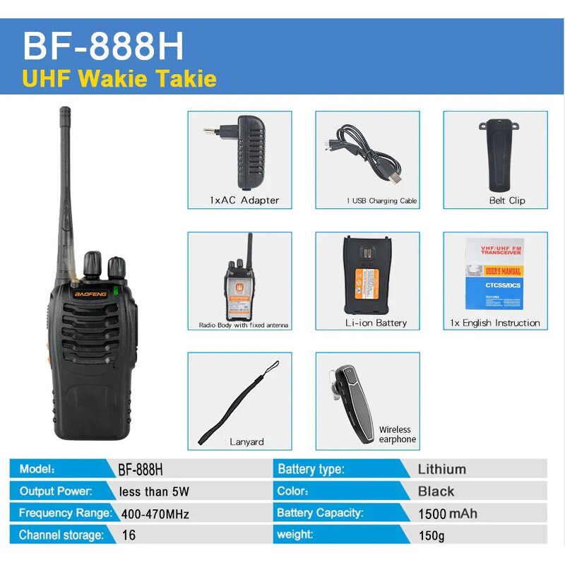 Walkie Talkie 2 Way Radio Supplier - Baofeng BF-888H 5W UHF