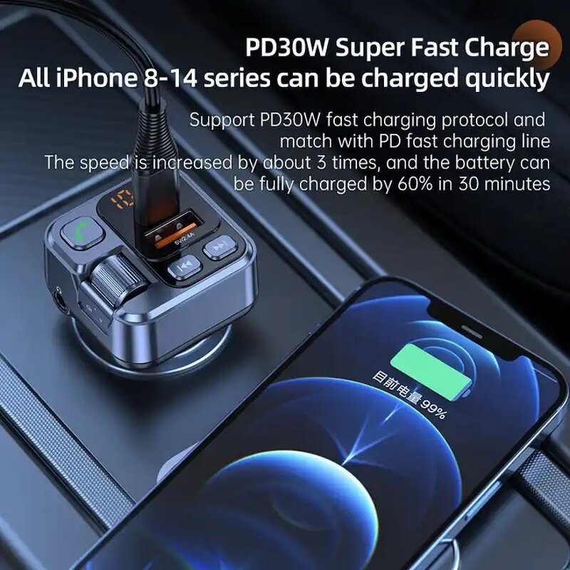 Car Charger Factory - PD30W Fast Charger AUX FM Modulator MP3