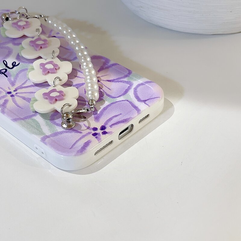 Phone Case Manufacturer - Luxury Flower Pearl with Wrist Chain