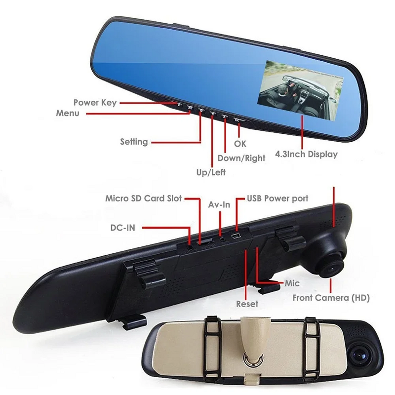 Car DVR Supplier - FHD 1080P 4.3'' Dual Lens Rearview Camera