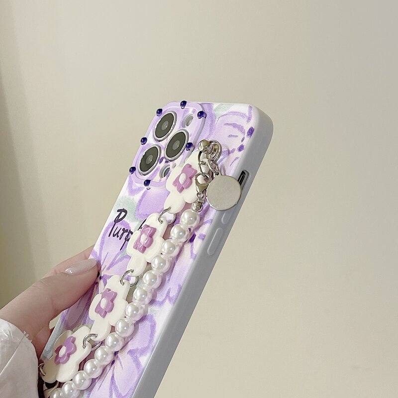 Phone Case Manufacturer - Luxury Flower Pearl with Wrist Chain