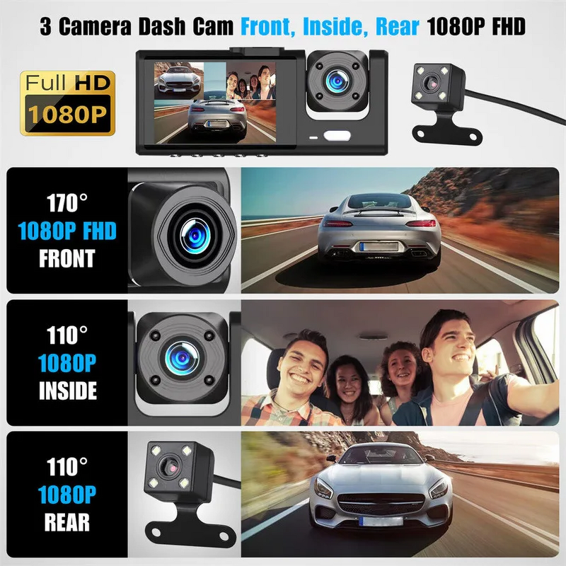 Dashcam Manufacturer - Car Black Box 3 Lens 1080P Full HD Wifi