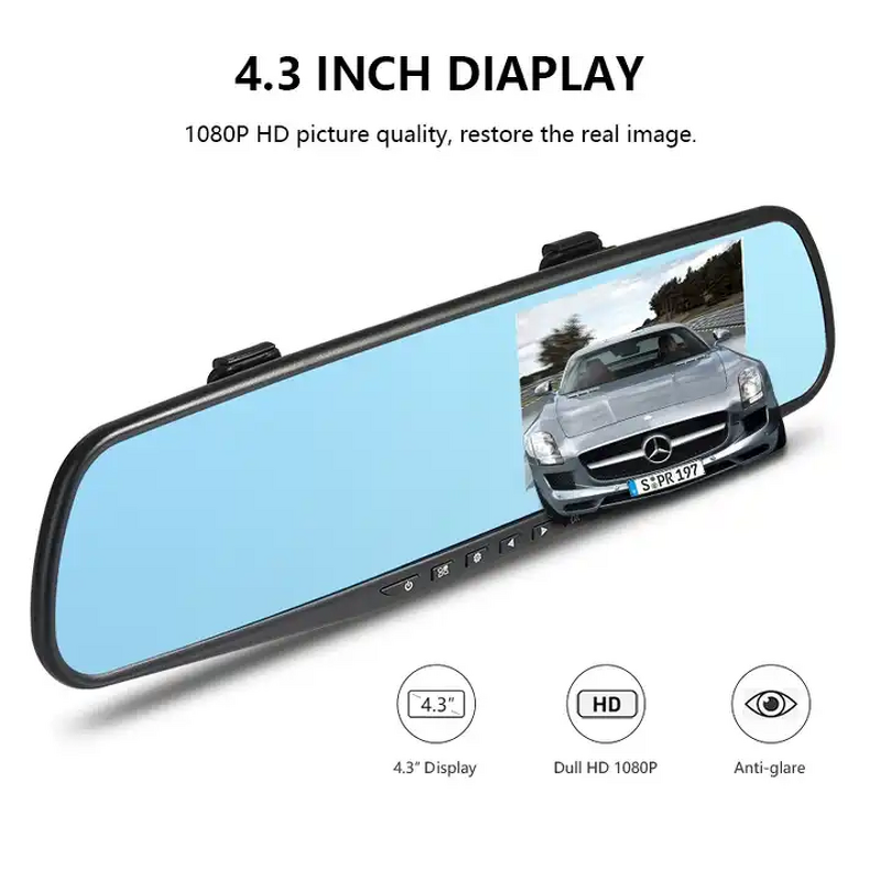 Car DVR Manufacturer - Dual Lens 4.3in Full HD 1080P Mirror Cam