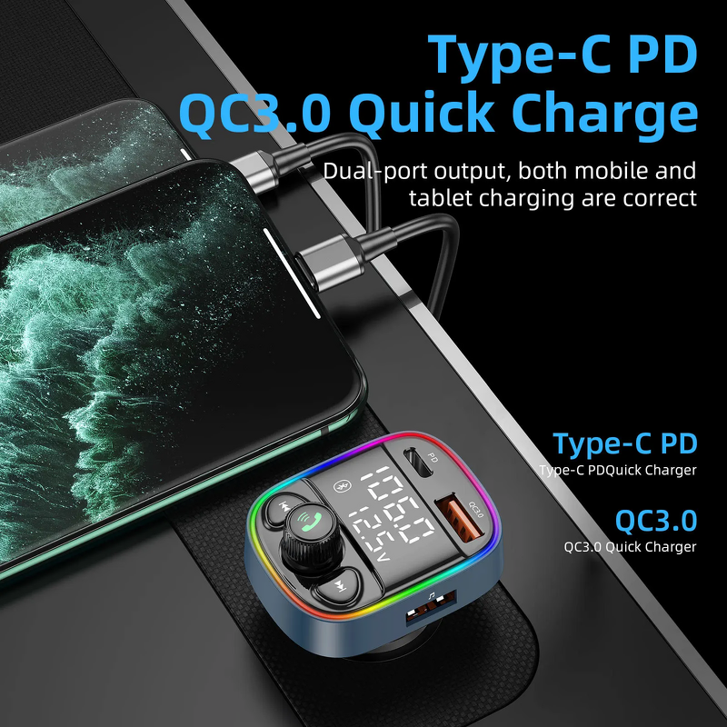 FM Transmitter Supplier - LED Backlit Wireless 5.0 MP3 Dual USB