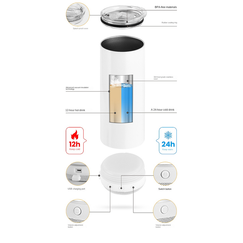 Bluetooth Speaker Tumbler Factory - Sublimation 20 OZ Cups Music Player