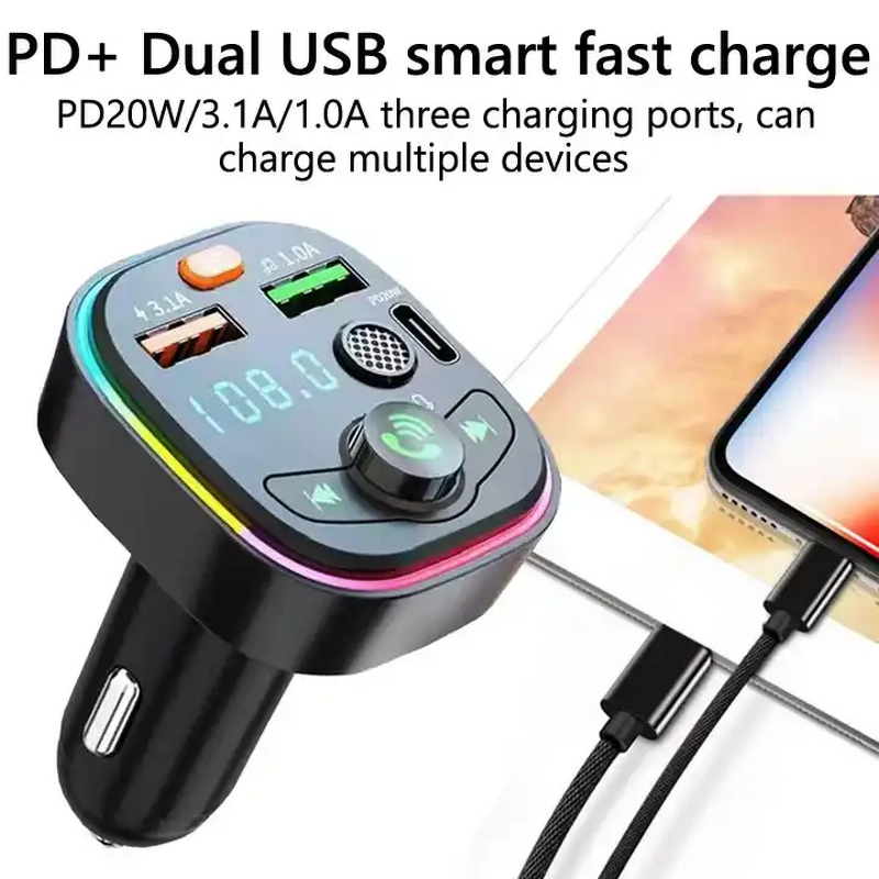 Car Fast Charger Manufacturer - Dual USB C PD FM Transmitter BT MP3
