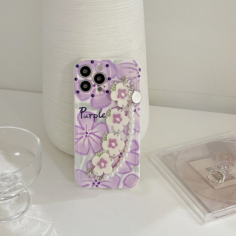 Phone Case Manufacturer - Luxury Flower Pearl with Wrist Chain